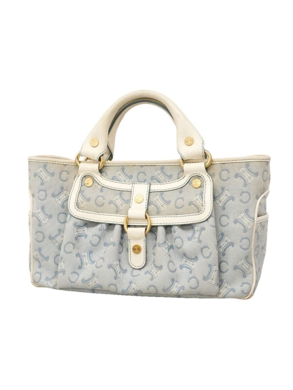 Celine Handbag Boogie Bag Canvas Ivory Light Blue Gold